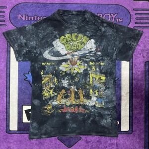 Vintage 90's hippie tie-dye Green Day Dookie band black  t-shirt